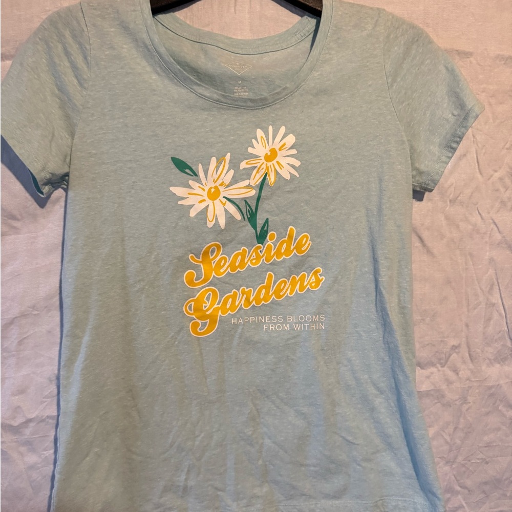 St. John's Bay Soft Aqua Graphic Tee with White Print